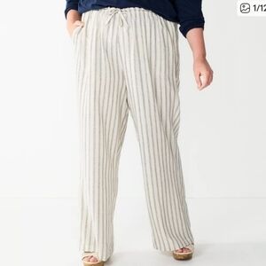 Striped Linen-Blend Wide Leg Pants - Neutral Stripe